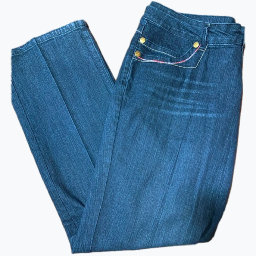 Jamie Nicole Dress Jeans Embroidered Accents Boot Cut Mid Rise Dark Wash Size 14